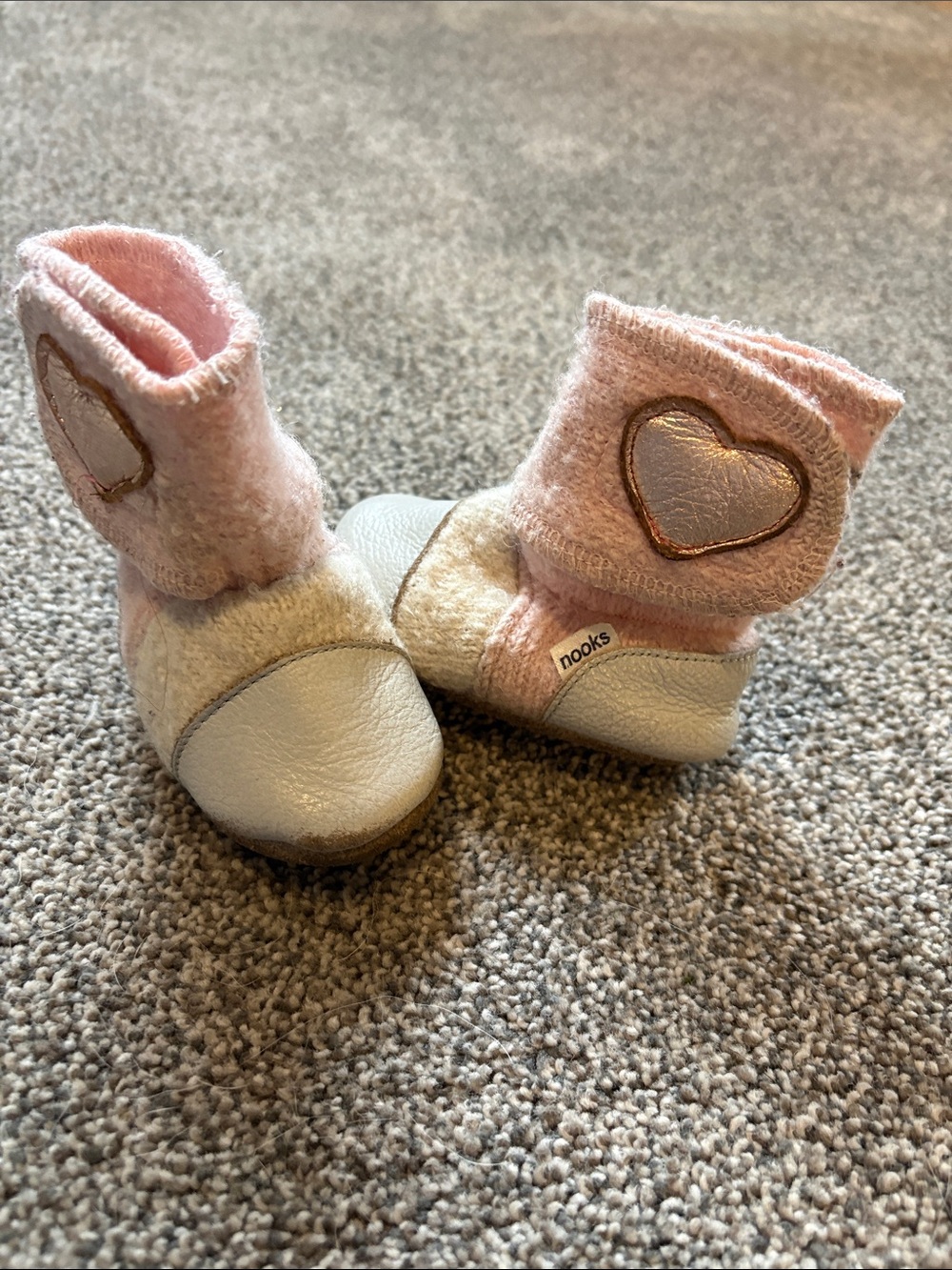 Nook Pink and Cream Heart Cuff Baby Booties